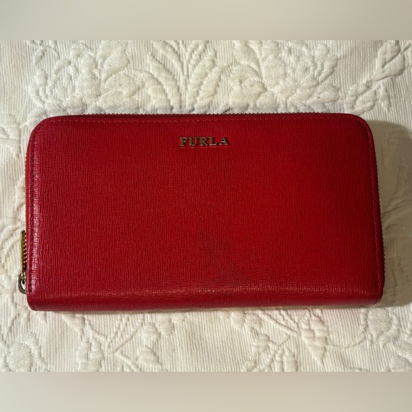 Furla Handbags - Furla Red Zip-Around Leather Wallet with Gold Logo